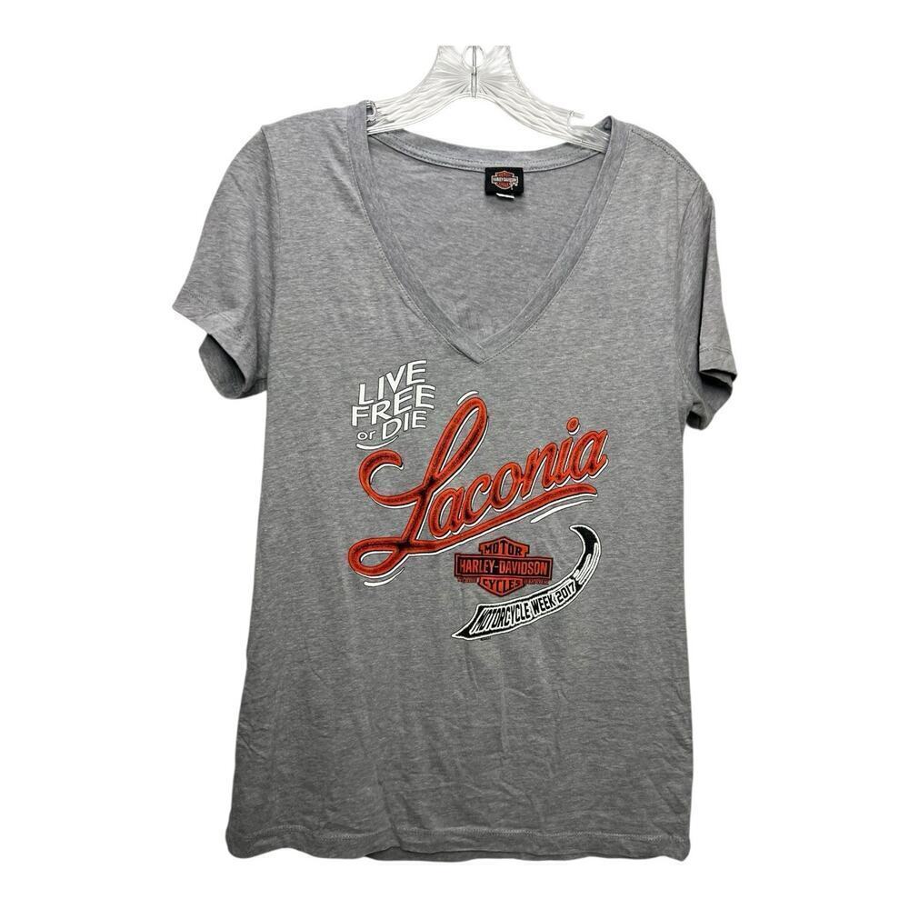 Harley Davidson Women Short Sleeve T Shirt Sz Large Gray With Orange Logo